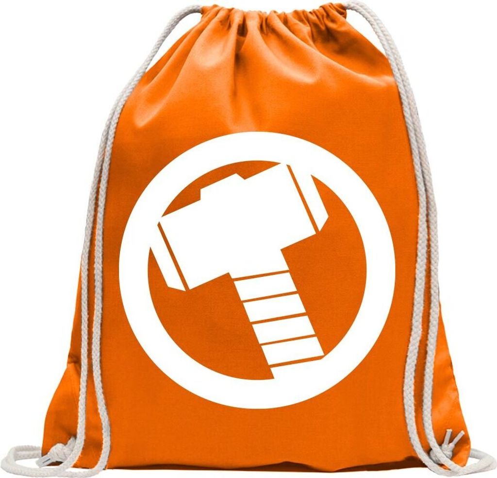 Kiwistar - Turnbeutel - mandarin - Mjölnir - Thors Hammer - Fun Rucksack Sport Beutel Gymsack Baumwolle mit Ziehgurt