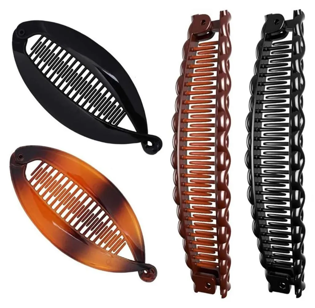 Lot de 4 barrettes bananes vintage et antidérapantes pour queue de cheval