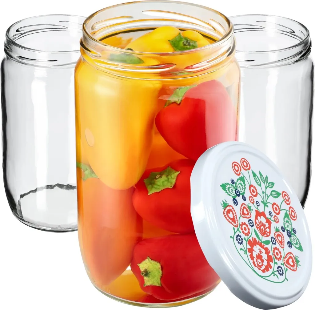 KADAX barattoli per conserve con coperchio "Niva", barattoli per marmellata, barattoli per conserve, 720 ml, folclore, 16 pezzi