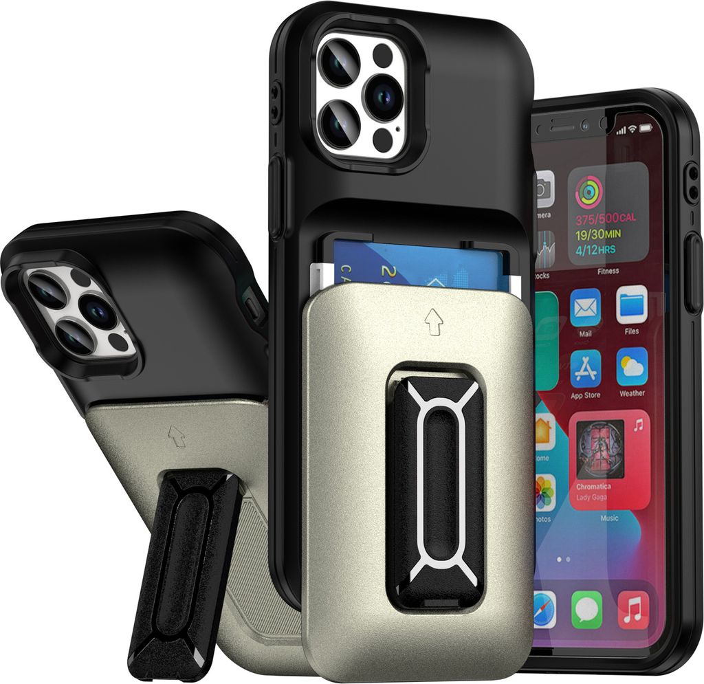 Kartenhalter Handyhülle für iPhone 12 Pro / iPhone 12, Weiches TPU Brieftasche, Heavy Duty Ständer Hülle Silber