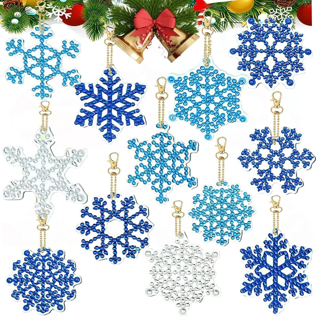 Activités DIY Noël : Lot 12 Porte-clés Diamond Painting Flocon Neige