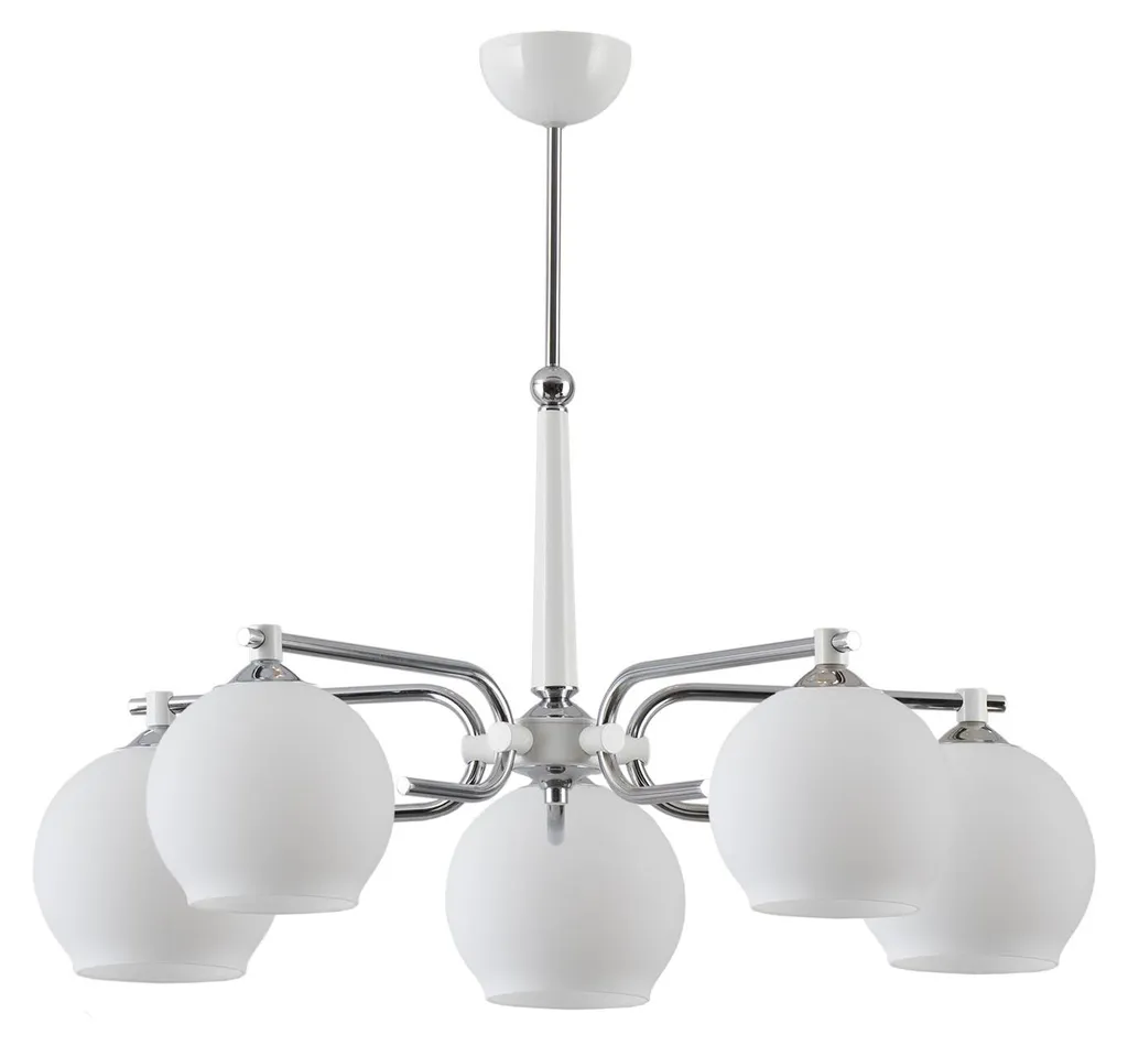 Grand Lustre Design 5xE27 AXEL - Finition Verre et Métal Blanc Chromé
