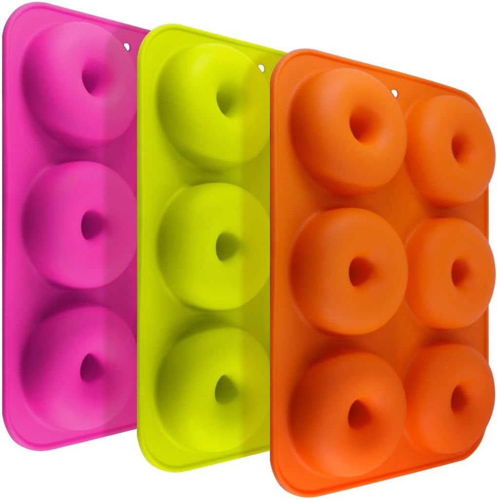 3-Pack Silikon-Donut-Formen, 6-Kavität Antihaft-Backform voller Größe Sicherheit Backform Maker Pan hitzebeständig für Kuchen Cookies Bagel Mu...