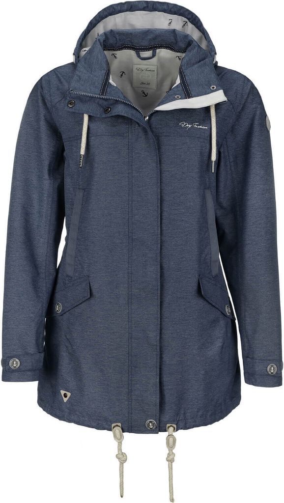 Dry Fashion Damen Funktionsmantel Bansin - Regen-Mantel Funktionsjacke Regenjacke wasserdicht winddicht in Navy-Melange Größe 44