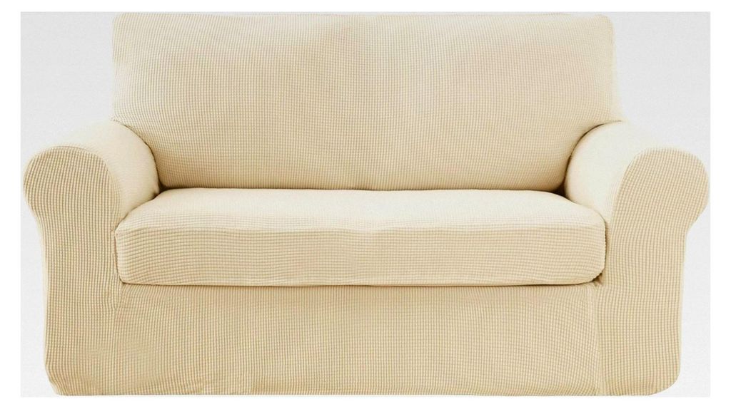 Sofabezug, dehnbar, aus Jacquard-Stoff, rutschfest, Polyester/Elasthan, 2 Stück (2-Sitzer, cremefarben)