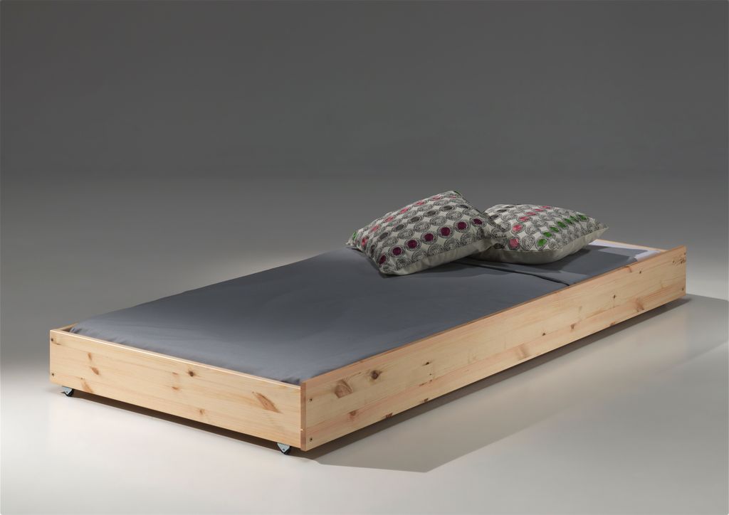 Vipack Bettschublade Pino zum unterschieben, Liegefläche 90x195 cm - Kiefer massiv natur lackiert, Maße: 196 cm x 19 cm x 94 cm; PIRB9010