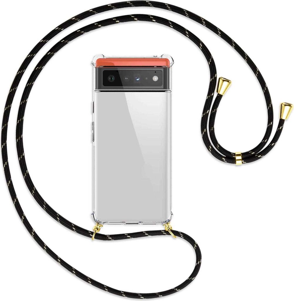 Handykette Backcover-Schutzhülle mit Band (Metall goldfarben) für Google Pixel 6 - schwarz/gold