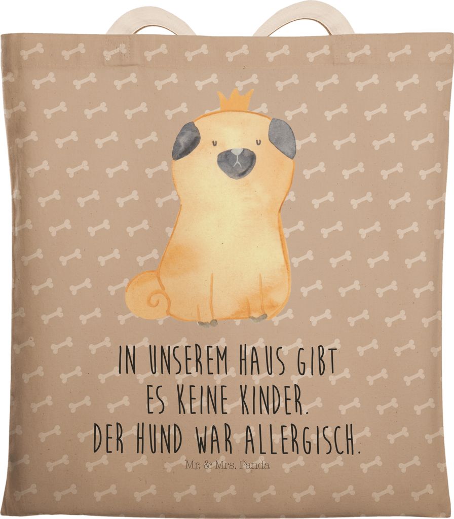 Mr. & Mrs. Panda Beuteltasche Mops Krone - Hundeglück - Geschenk, Lustig, shopping bag, Einkaufstasche, Tragetasche Bedruckt, Haha, Hund, Tote, Ta...