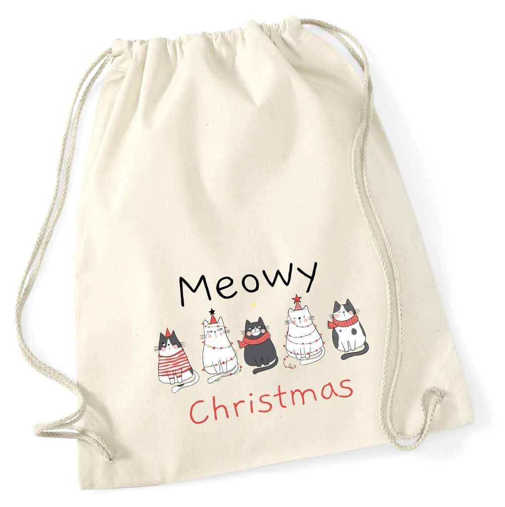 Huuraa Turnbeutel Meowy Christmas Katzen 12 Liter Natural Baumwolle Rucksack Geschenkidee