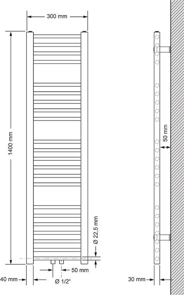 LuxeBath Badheizkörper Sahara 300x1400 mm Anthrazit gerade Produktbild 