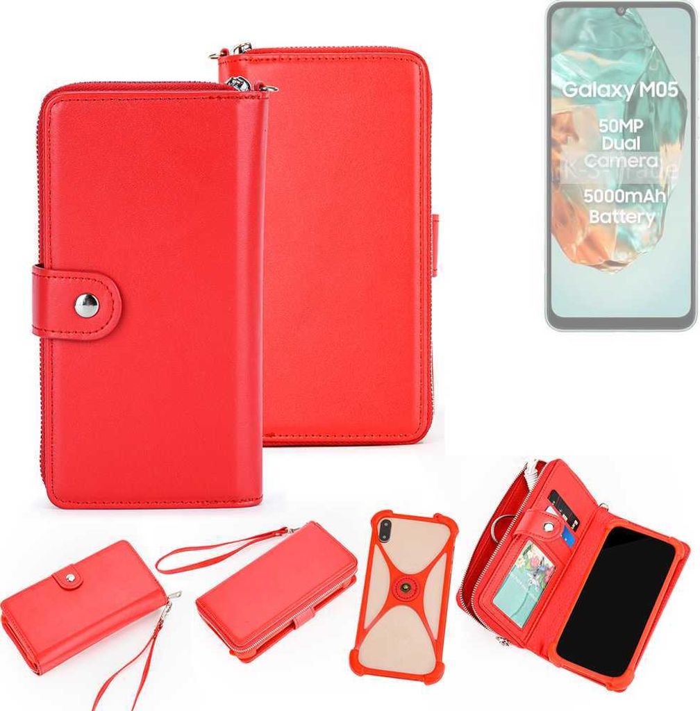K-S-Trade 2in1 Schutzhülle Portemonnee Handyhülle mit Bumper kompatibel mit Samsung Galaxy M05 Hülle Case Etui Geldbörse Smartphone rot (1x)