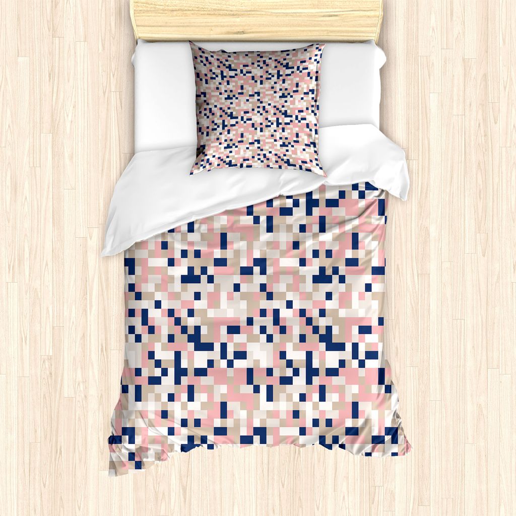 ABAKUHAUS Geometrisch Bettbezug Set für Einzelbetten, Checkered Mosaik quadriert, Milbensicher Allergiker geeignet mit Kissenbezug, 135 cm x 200 c...