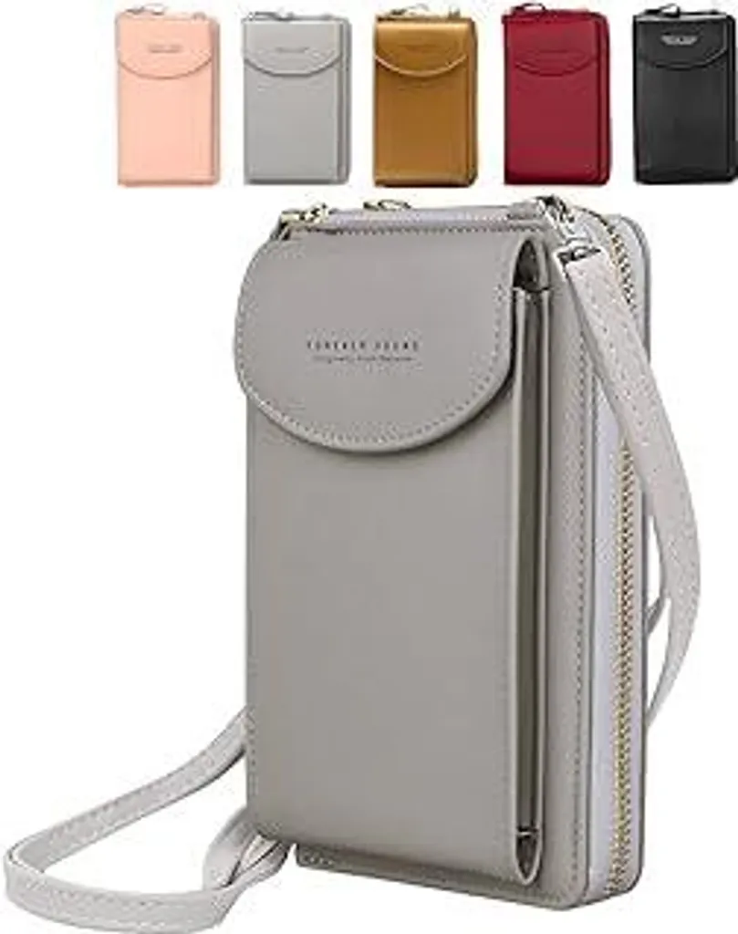 Mini Borsa Tracolla Cellulare Donna Grigio | Portafoglio RFID Style