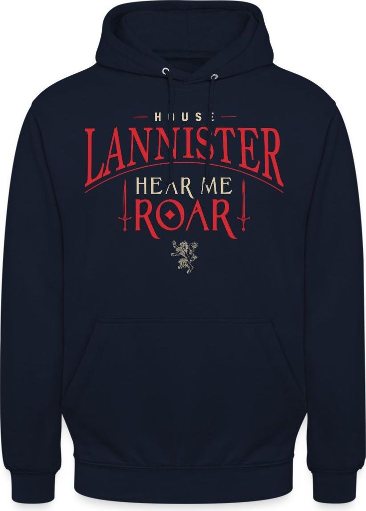 Spreadshirt Game Of Thrones Haus Lannister Hear Me Roar Uni Hoodie, 3XL, Navy