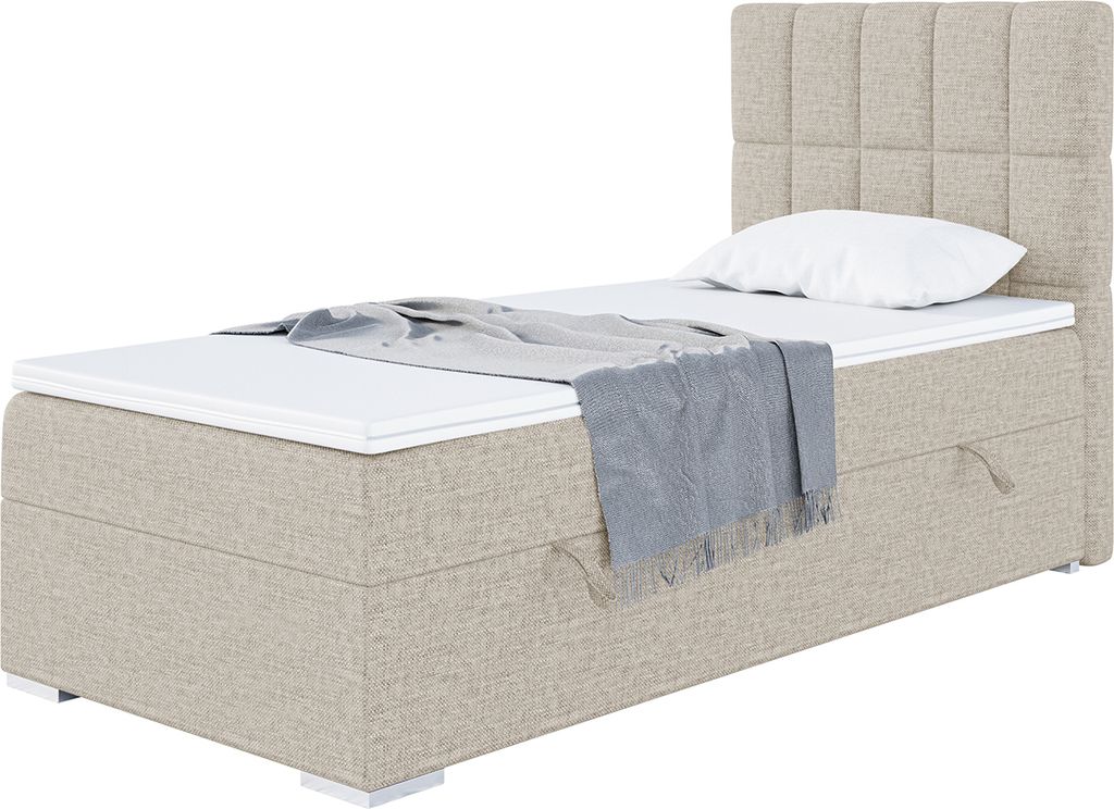 MEBLINI Boxspringbett mit Bettkasten - Gepolstert Einzelbett mit Matratze und Topper - Polsterbett mit Stauraum - Bett mit Kopfteil - Stauraumbett ...
