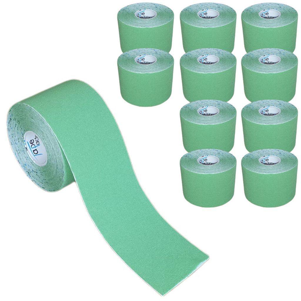 11 Rollen - Tapefactory24 Getting Started Kinesiologie Tape 2,5cm x 5m - grün, Tapes Taping Klebeband Tapeverband Bandage wasserfest