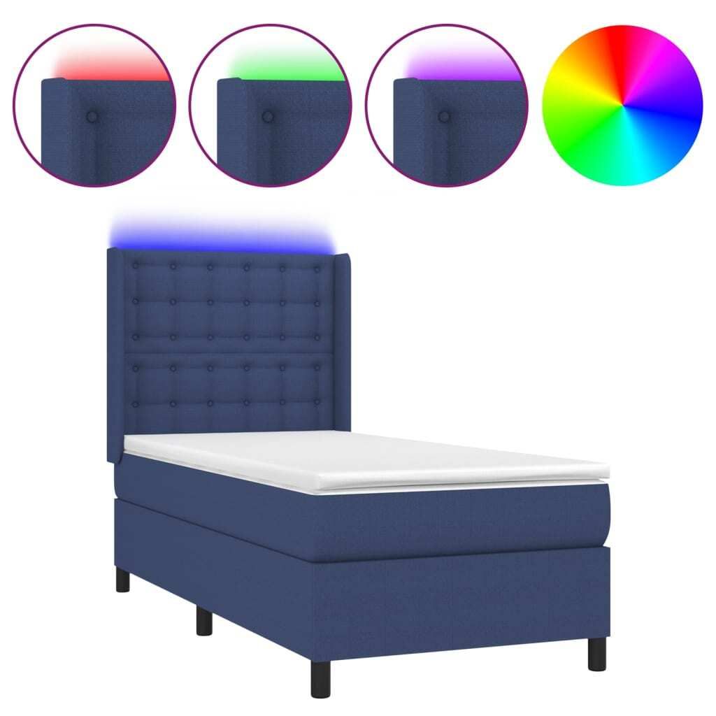 vidaXL Boxspringbett mit Matratze & LED Blau 80x200 cm Stoff
