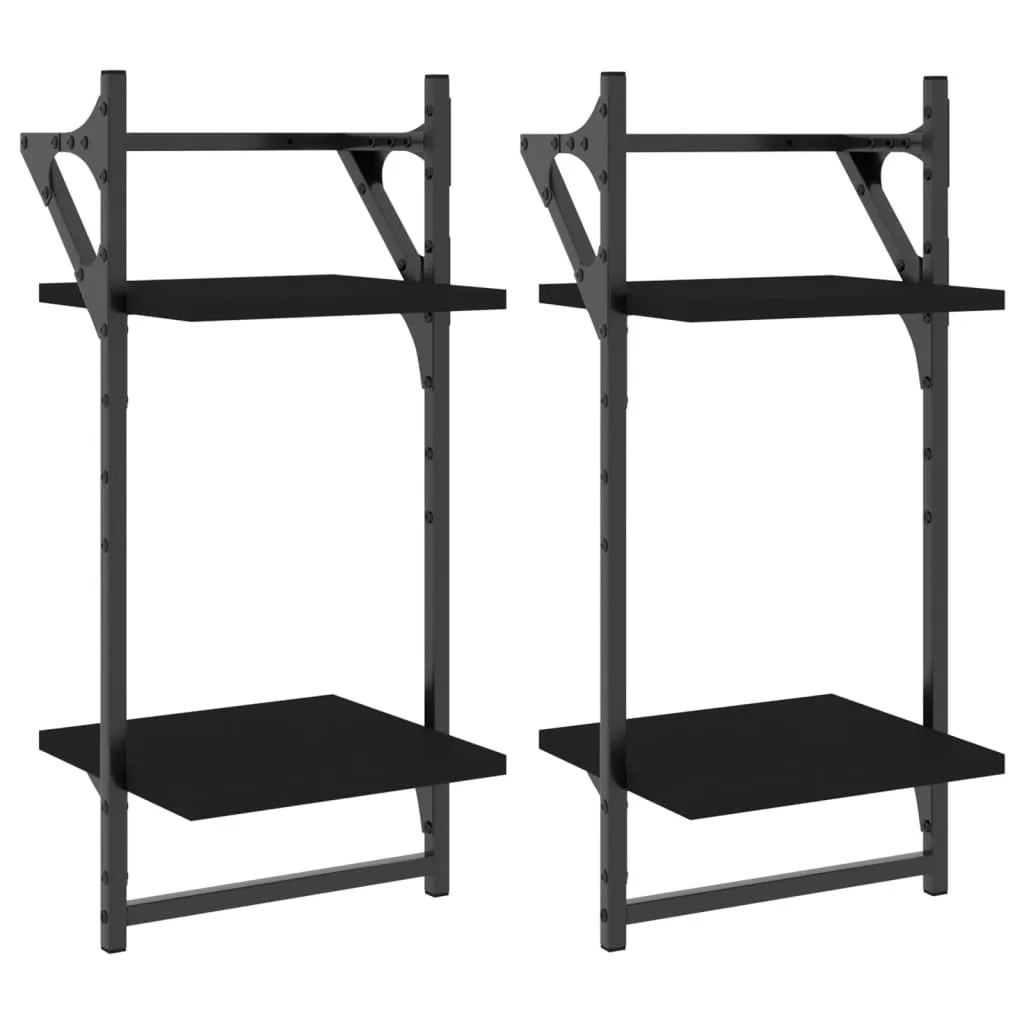 Mensole a Muro Nere 2 Pezzi 30x25x65 cm | Scaffali Industrial con Barre