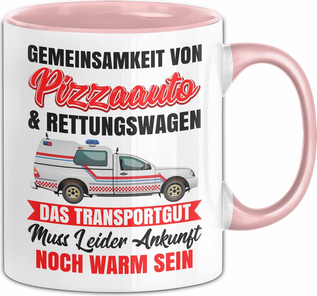 Rettungswagen Tasse Geschenk Gemeinsamkeit Von Pizzaauto Und Rettungswagen Sanitäter Geschenkidee Becher (Rosa)