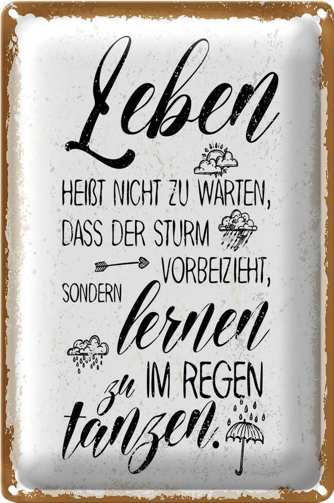 Blechschild Spruch Leben nicht warten Sturm vorbei 18x12cm