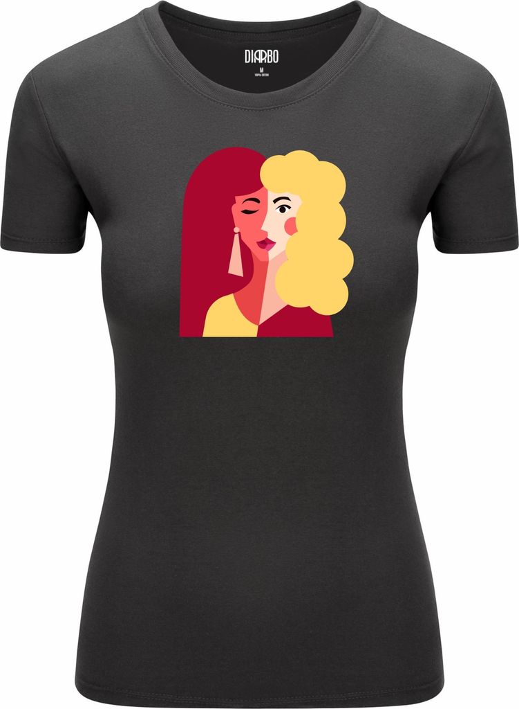 Diarbo Damen T-Shirt mit klassischem Druck Abstraktes Damenporträt Dunkelgrau Gr.L