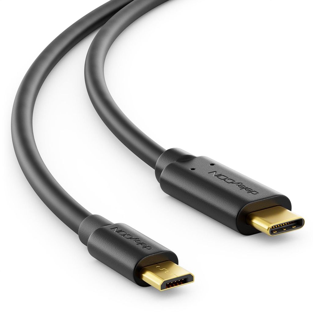 deleyCON 0,5m USB-C auf Micro-USB Kabel Ladekabel Produktbild 