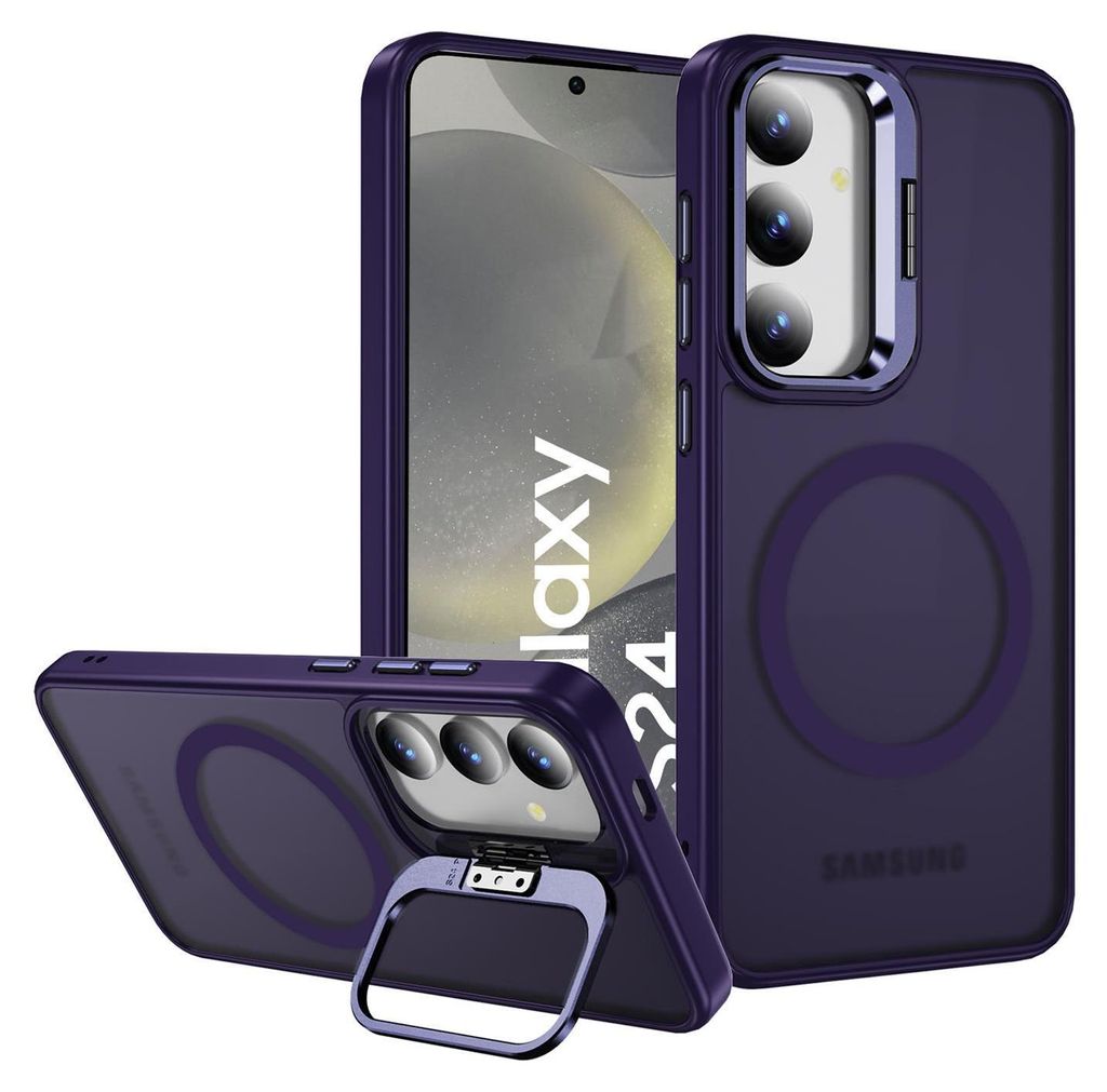 Conie Magsafe Schutzhülle für Samsung Galaxy S24 Kunststoff Hard Case Magnet Cover Hülle mit Aufstellfunktion in Violett matt