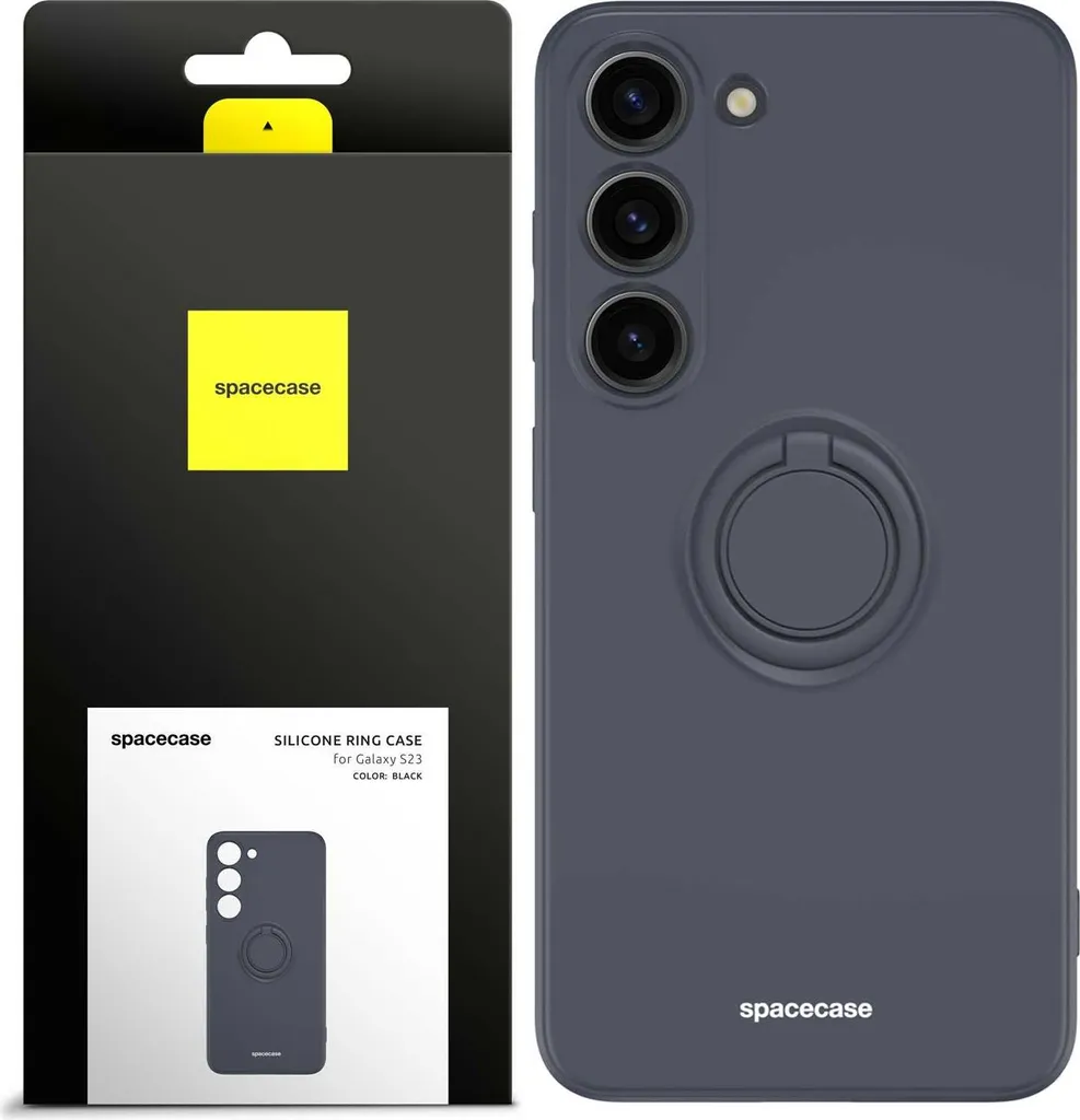 Custodia Silicone SPACECASE Galaxy S23 Nero con Anello | Cover Antiurto