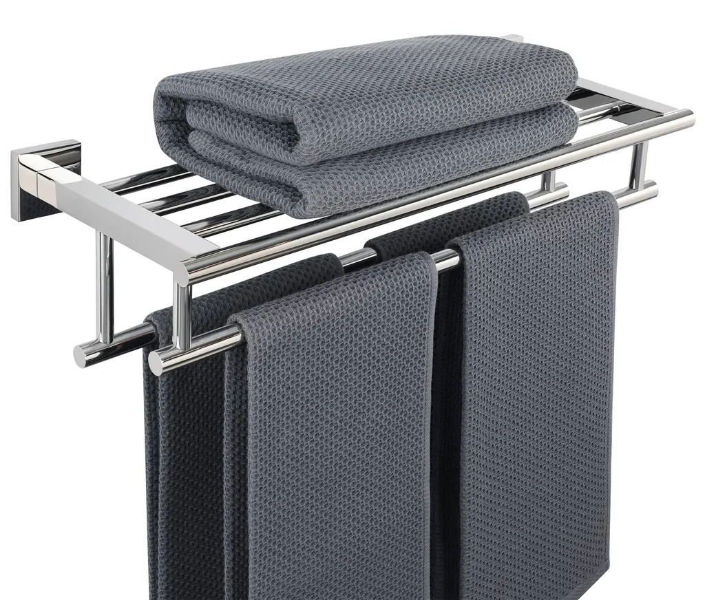 Porte-serviette pour invités 50 cm avec tablette inox pour salle de bain