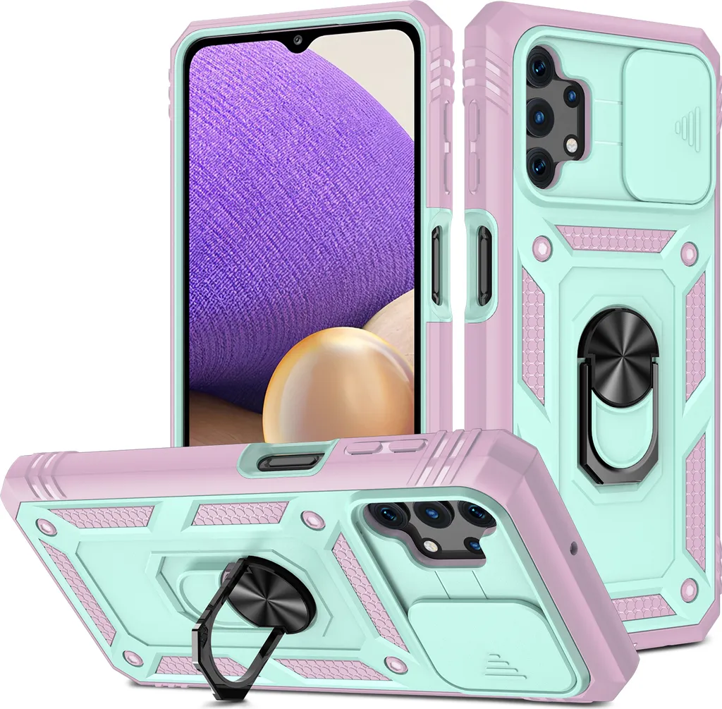 Cover Samsung A32 5G: Protezione Fotocamera e Porta Carte Rosa Verde