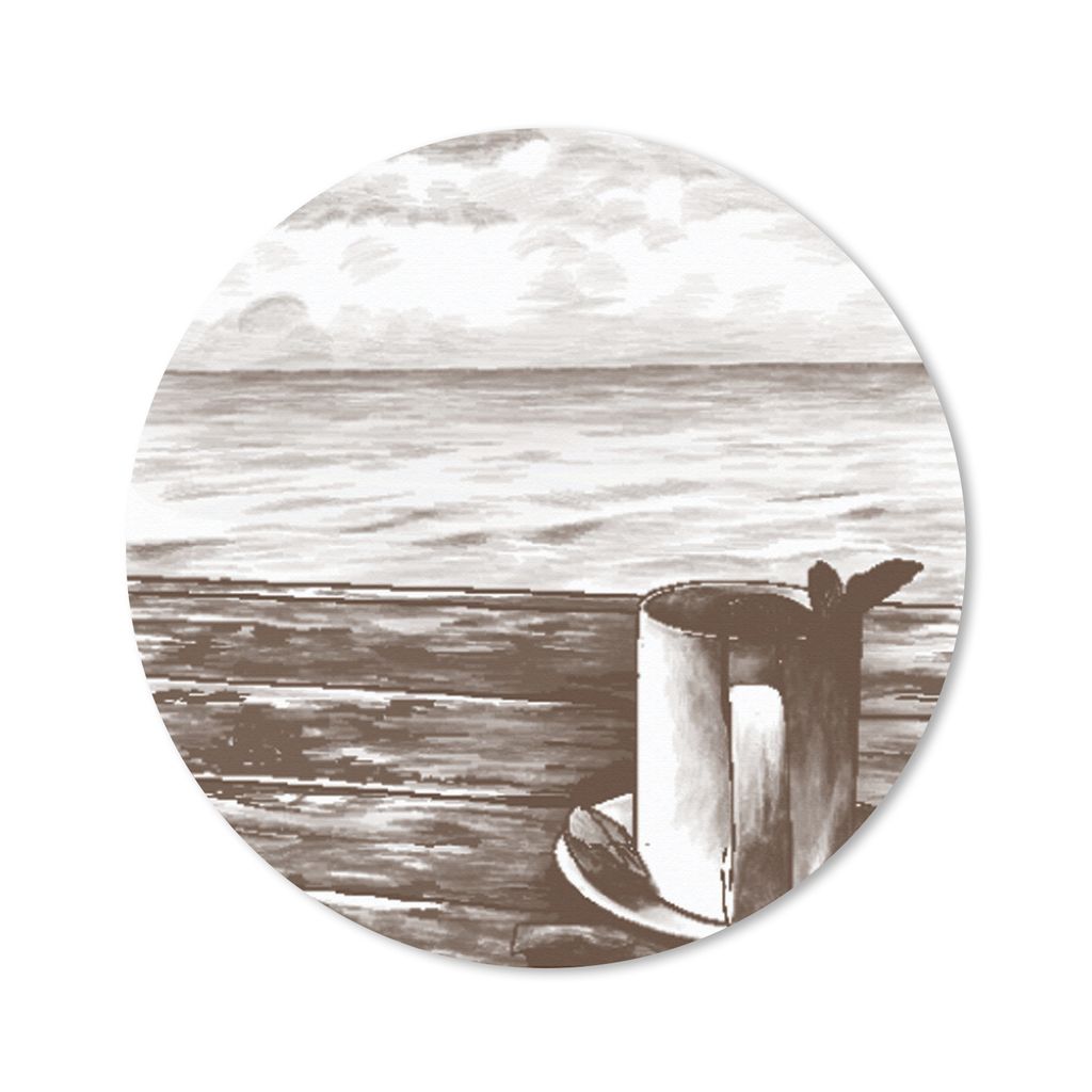 MuchoWow Mauspad Mousepad Tee - Becher - Meer 40x40 cm - Mousepads - Maus Mat - Pad - Mausunterlage - Schreibtisch Accessoires