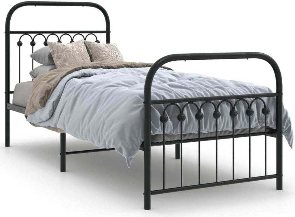 vidaXL Bettgestell mit Kopf- und Fußteil Metall Schwarz 75x190 cm