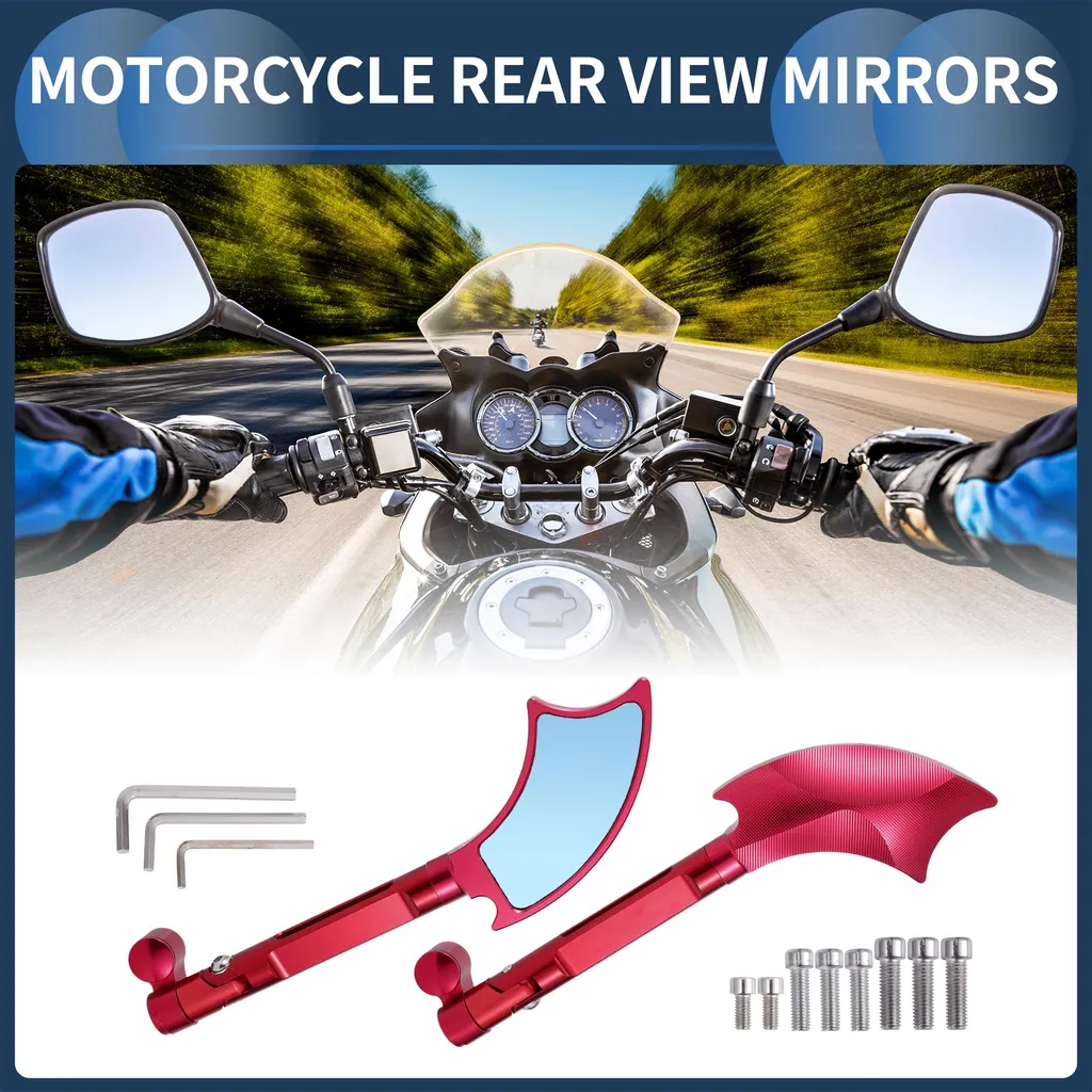 Paire de Rétroviseurs Guidon Moto Universels en Aluminium Rouge et Bleu