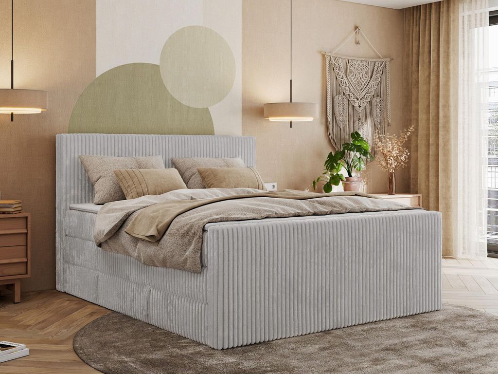 MKS MEBLE Boxspringbett mit zwei Bettkästen TILIANO KING DUO, Doppelbett aus Cordstoff, 7 Härtezonen Multipocket-Matratzen, Doppelbett mit Staura...
