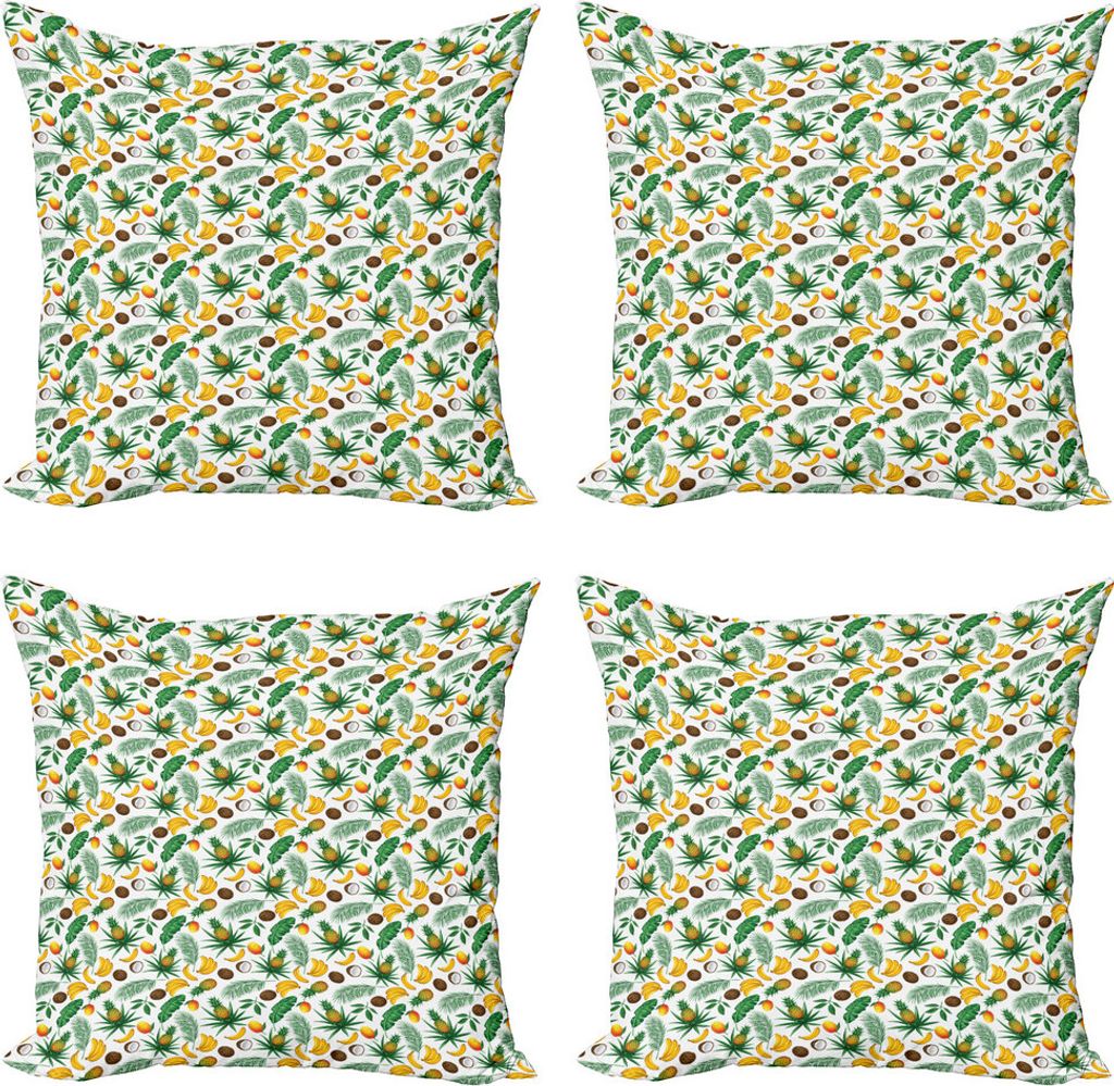 ABAKUHAUS Bananenblatt Kissenbezug Set (4 Stück), Coconut Ananas, Moderner Doppelseitiger Digitaldruck, 60 cm x 60 cm, Mehrfarbig