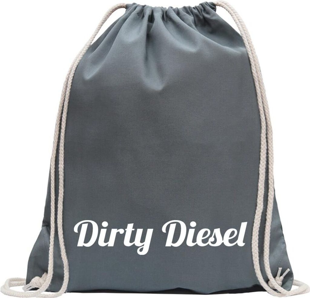 Kiwistar - Turnbeutel - stahlgrau - Dirty Diesel dreckiger - Fun Rucksack Sport Beutel Gymsack Baumwolle mit Ziehgurt