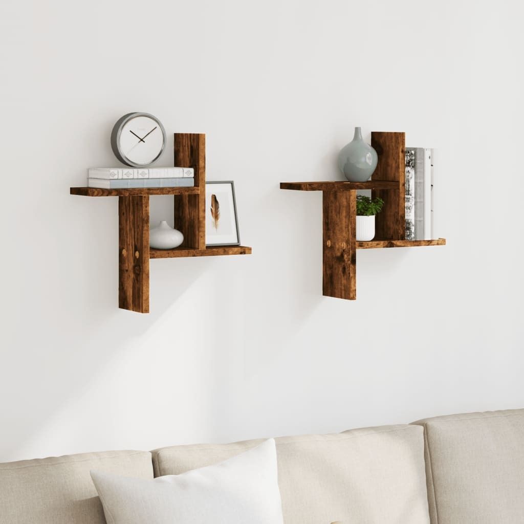 (Design 2026) Wandregale 2er-set - Räuchereiche 38x12x38cm Holzwerkstoff - Wandregale HOMMIE 967136 - Wandregale