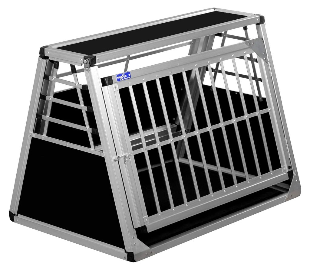 Transportbox N66 – Aluminium Hundebox 58×86×63 cm – Hundetransportbox mit Notausstieg, sicherer Transport im Kofferraum mit Stoßstangenschutz