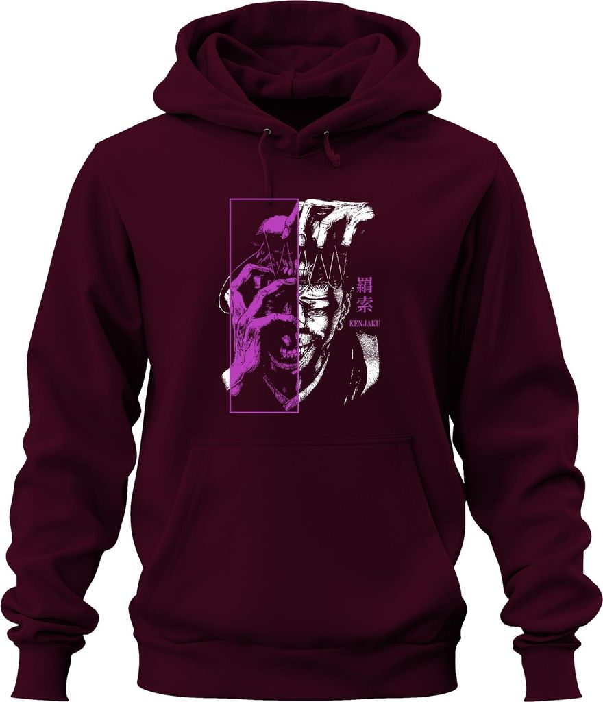 Jujutsu Kaisen Kenjaku Anime Bösewicht lila Neon Grunge Geschenk Uni Hoodie Kapuzenpullover, Burgundy, XXL