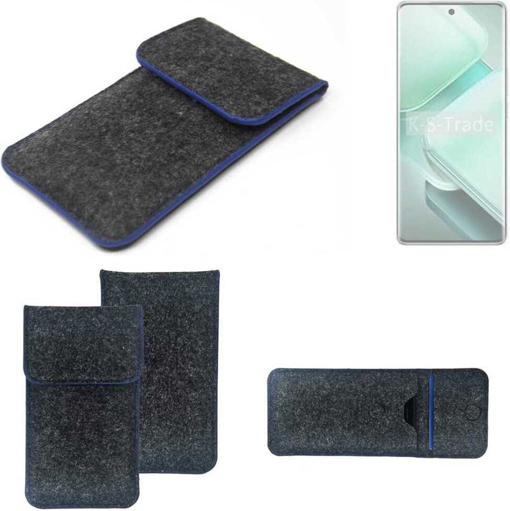 K-S-Trade Handy-Hülle Schutz-Hülle kompatibel mit Vivo V40e Filztasche Pouch Tasche Case Sleeve Filzhülle dunkelgrau, blauer Rand