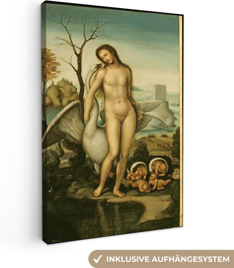 OneMillionCanvasses - Leinwandbilder - 90x140 cm, Leda und der Schwan - Leonardo da Vinci, Wandbilder Kunstdruck Wanddekoration - Wandschmucke - ...