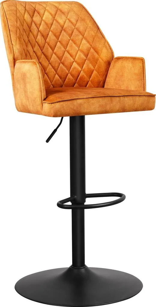 Happyment BarStool Lizio - Con schienale - Velluto cognac - Bracciolo - Design moderno - Poggiapiedi - Per cucina e bar - Set di 1