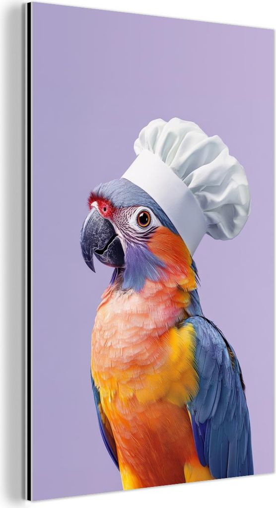 MuchoWow Wanddekoration Metall Metallbild Wandkunst 60x90 cm Papagei - Kochmütze - Lila - Niedlich MuchoWow Aluminium Gemälde - Wandbilder - Alum...