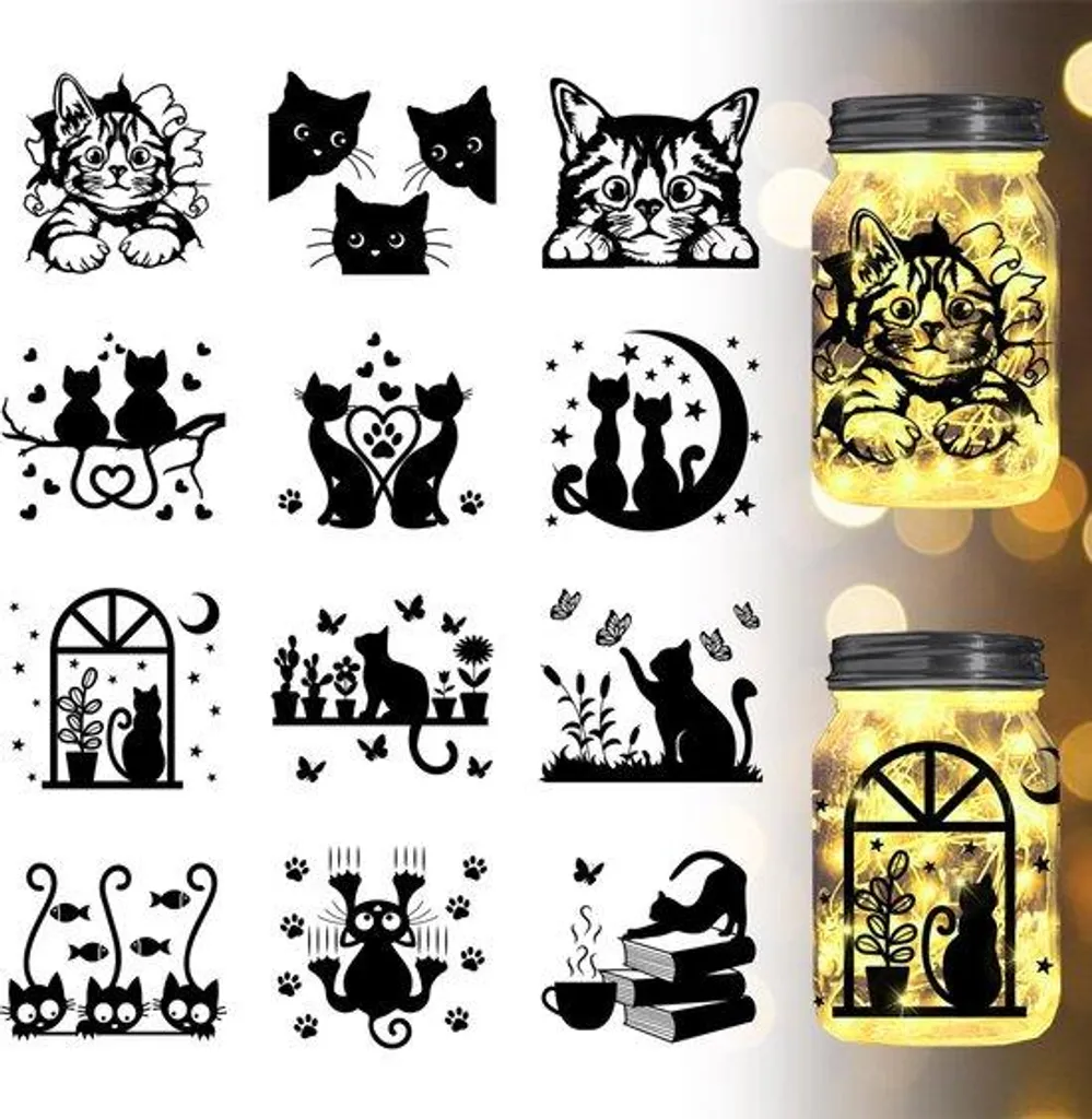 Décoration murale silhouettes de chats en plastique 3D lot de 12 pièces