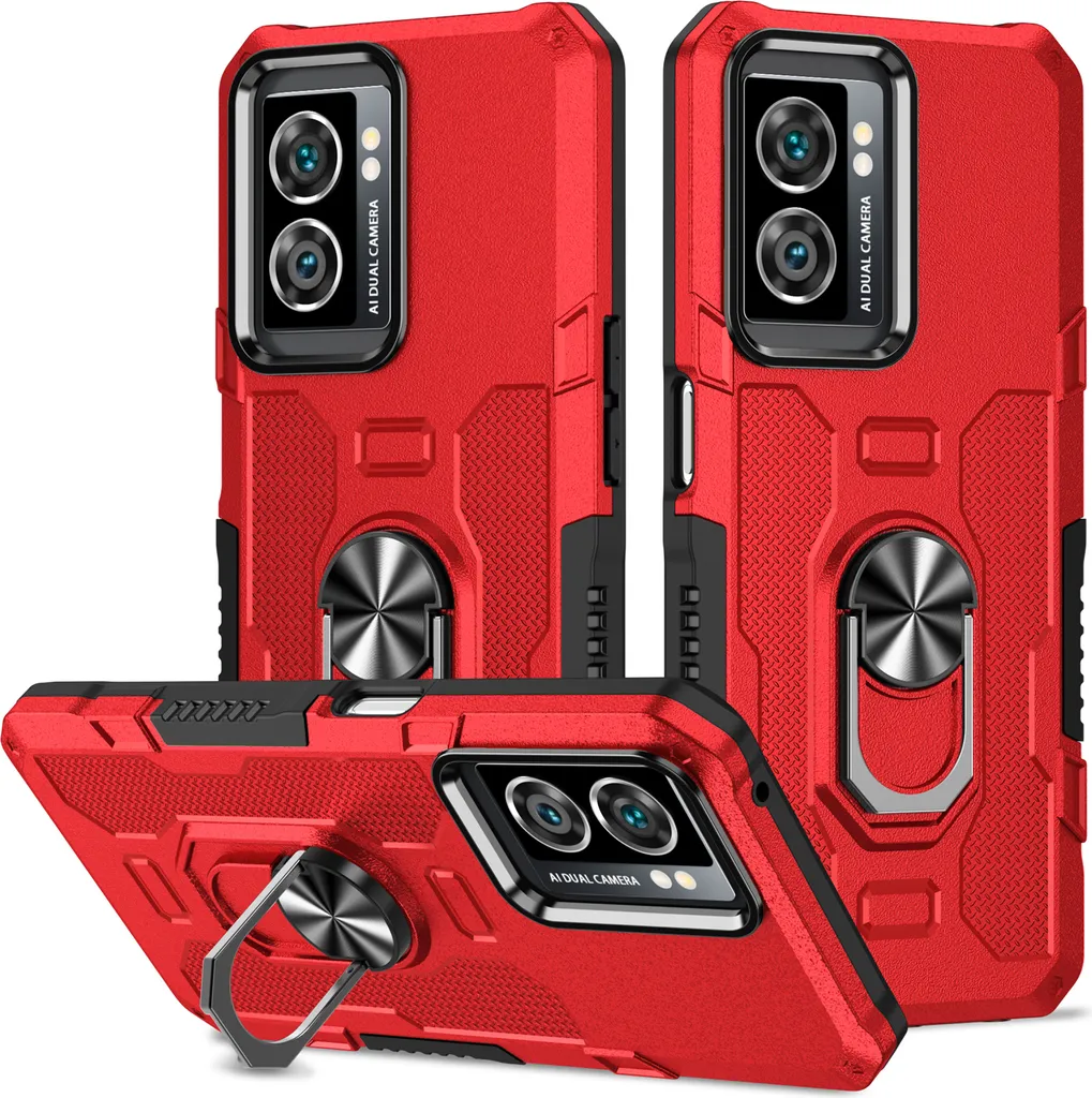 Custodia OPPO A57 5G/4G Rossa: Cover Doppio Strato con Anello Supporto