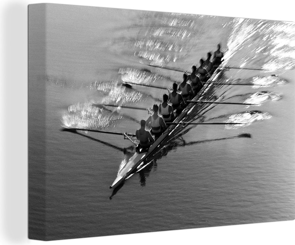 OneMillionCanvasses - Leinwandbilder - 140x90 cm, Eine Rudermannschaft rudert mit voller Geschwindigkeit - schwarz und weiß, Wandbilder Kunstdru...
