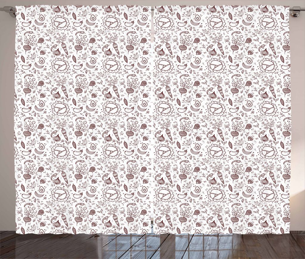 ABAKUHAUS Braun und weiß Rustikaler Gardine, Gemüse Essen, Schlafzimmer Kräuselband Vorhang mit Schlaufen und Haken, 280 x 245 cm, Dunkelbraun u...
