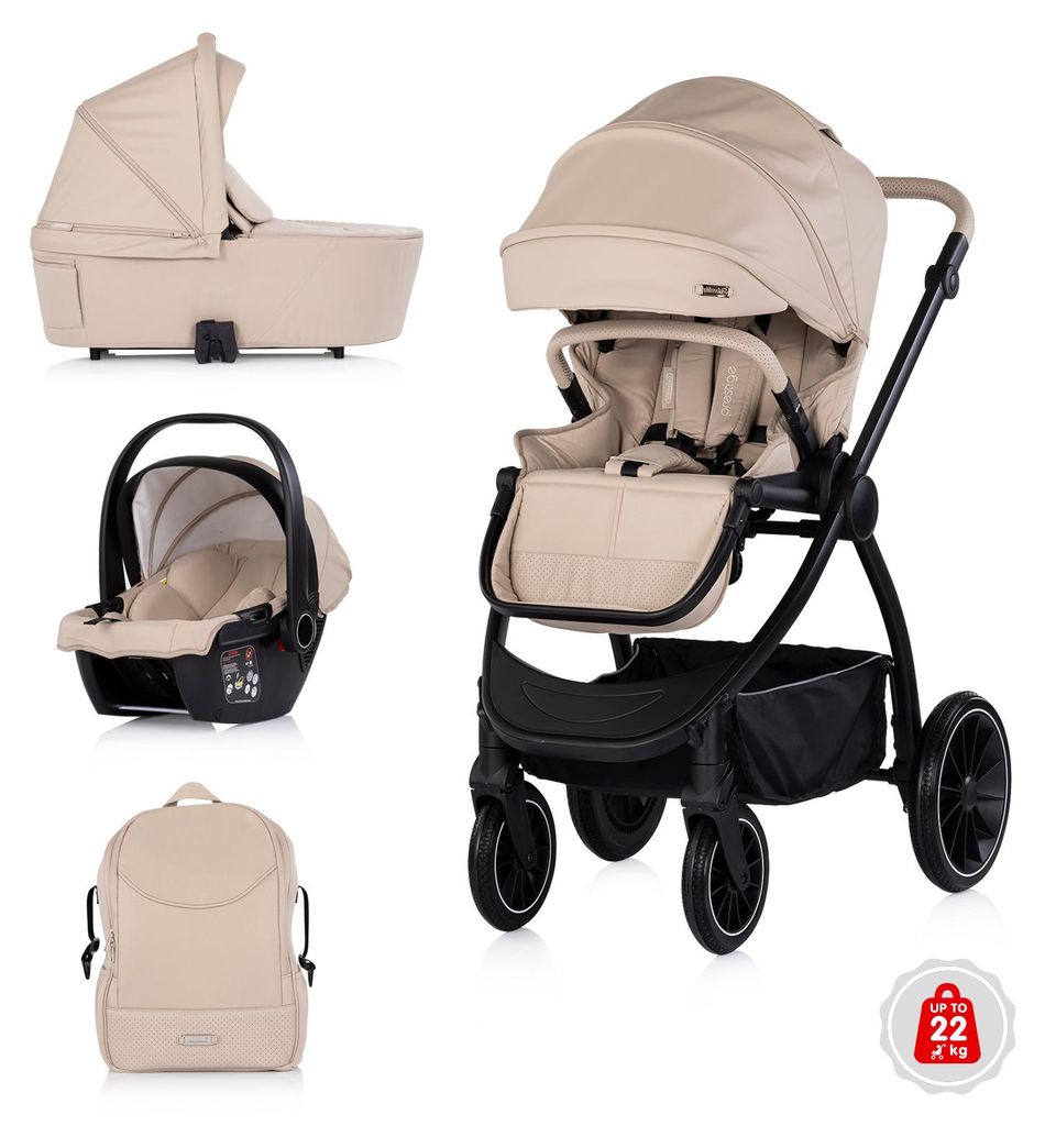 Chipolino Kombikinderwagen 3 in 1 Prestige Babywanne Rucksack i-Size Babyschale hellbraun