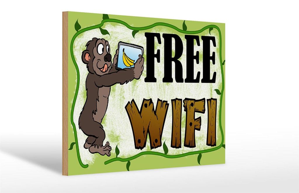 Holzschild Hinweis 30x20cm Free WiFi Internet