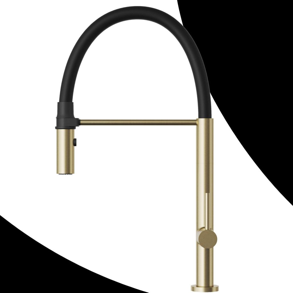 Granitan | Küchenarmatur - Hoch - Bogen - Magnethalter - Flexible - Schwarz und Gold - Wasserhahn Küchen - Keramikkopf - SCALA
